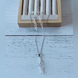 Sterling Silver Twisted Pendant Necklace and Earring Set